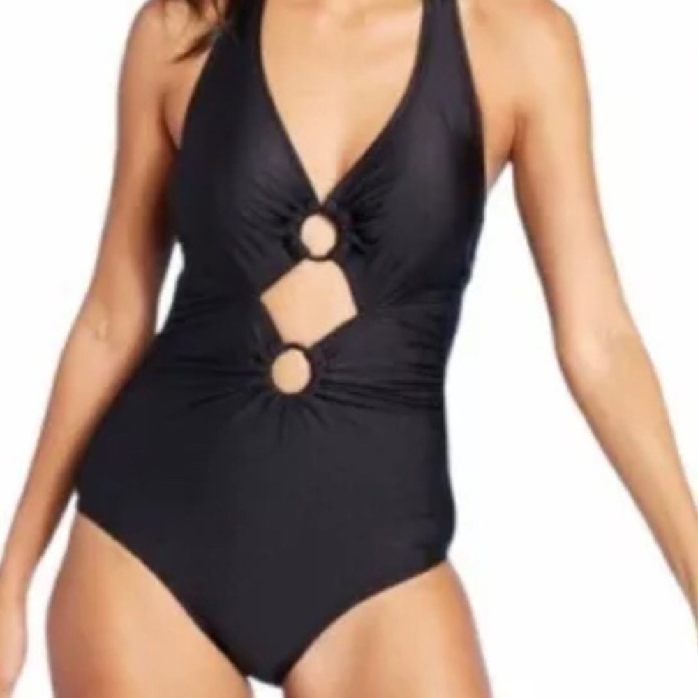 Kona Sol Black Halter Tie One Piece - Size Medium